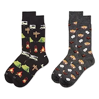 MeMoi 2 Pair Men's Rayon Blend "Food and Drink" Novelty Crew Socks