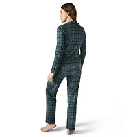 MeMoi 2 Piece Women's Plaid Cotton-Blend Notch-Collar Button-Down Pajama Set a Bag