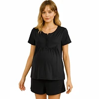 Anna-Kaci Women's 2-Piece Maternity Pajama Set with Short Sleeve Henley Top and Stretch Shorts