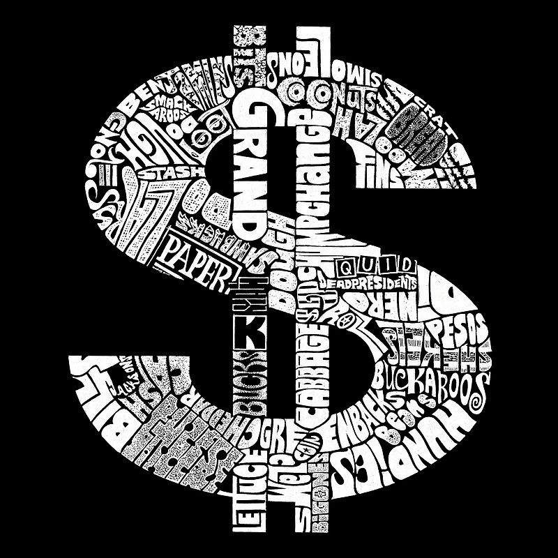 LA Pop Art Men's Cotton/Poly Word T-Shirt - Dollar Sign