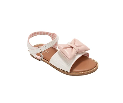 bebe Girl's Fashion Sandals with Puffy Bow and Charm Accent