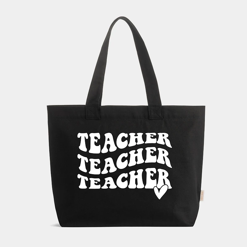 Simply Sage Market - Zippered Canvas Tote Teacher Stacked Wavy Heart