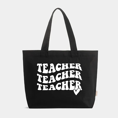 Simply Sage Market - Zippered Canvas Tote Teacher Stacked Wavy Heart