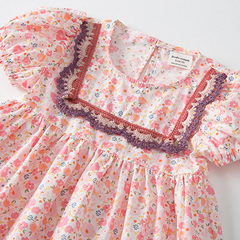 MyKids-USA Baby Girl Solid Color Embroidered Design Doll-Neck Dress
