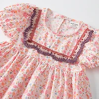 MyKids-USA Baby Girl Solid Color Embroidered Design Doll-Neck Dress
