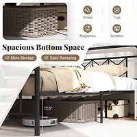 SUGIFT Queen Size Black Metal Platform Bed Frame with High Headboard and Snap Lock Slats 660-lb Frame