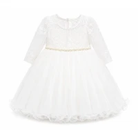Laurenza's Baby Girls Long-Sleeve Pearl Lace Baptism Dress