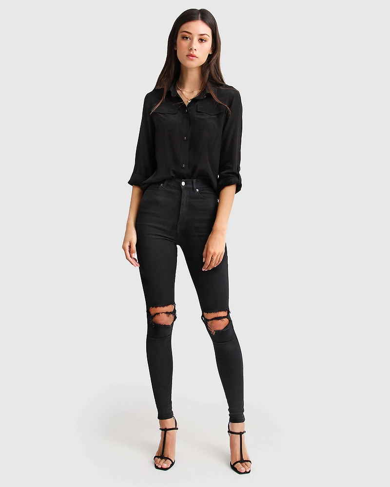Belle & Bloom Womens Eclipse Rolled Sleeve Blouse