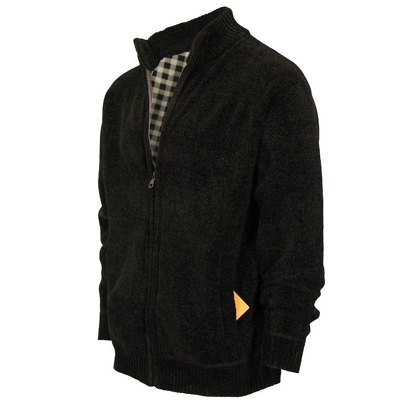 Gioberti Men's Knitted Chenille Cardigan Sweater With Flannel Lining