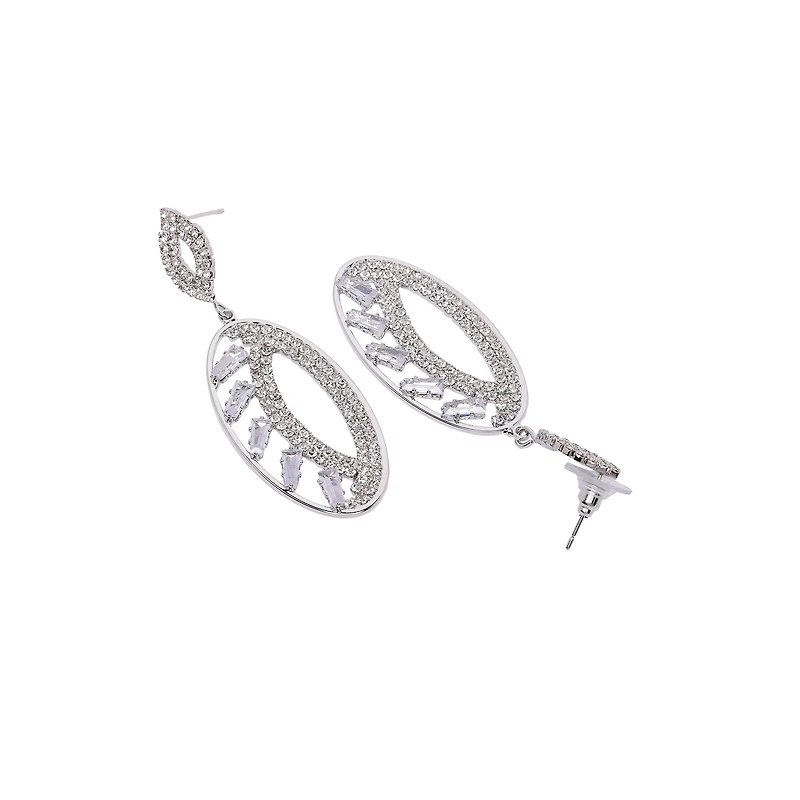 AGP PARIS Womens Sparkle Oval Drop Earrings