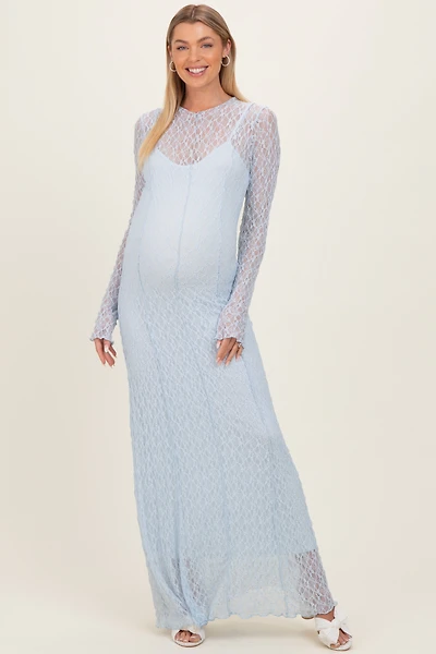 PinkBlush Womens Lace Mock Neck Long Sleeve Maternity Maxi Dress
