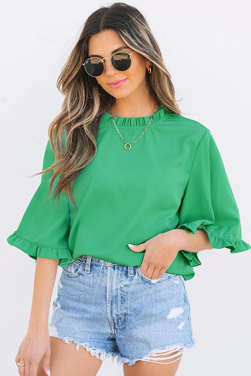 Threaded Pear Women's Holland Frilly Half Sleeve Blouse