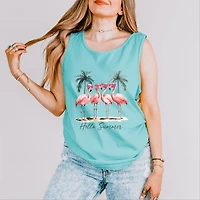 Simply Sage Market - Hello Summer Flamingos Women's Garment Dyed Graphic Tank Top