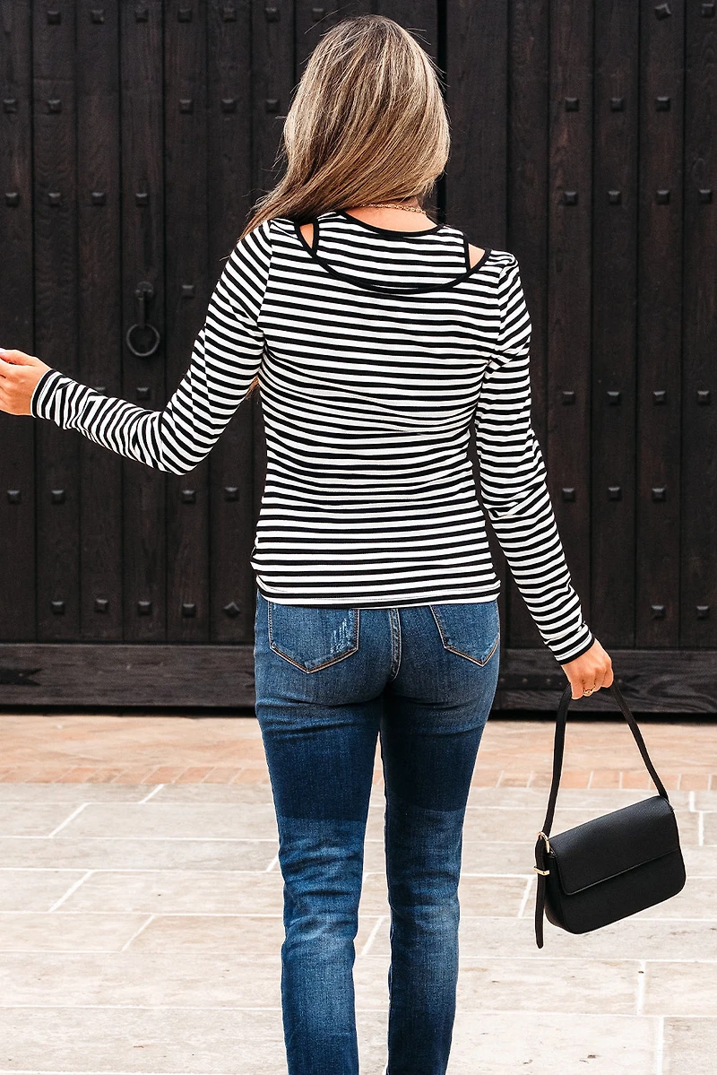Threaded Pear Women's Remi Stripe Double-layer Long Sleeve Top
