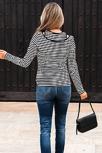 Threaded Pear Women's Remi Stripe Double-layer Long Sleeve Top