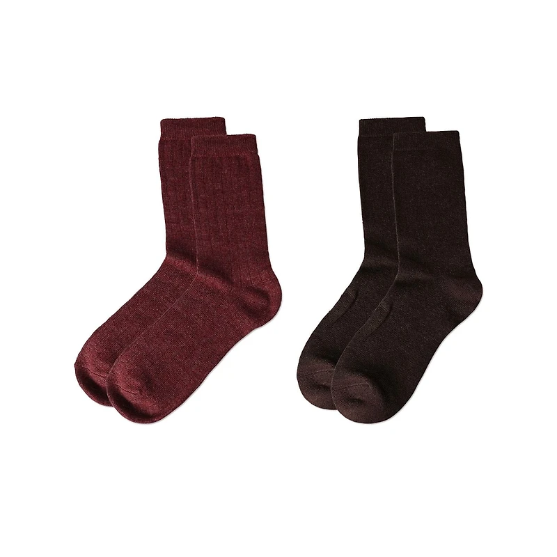 MeMoi Women's 2 Pair Ribbed Flat Knit Wool Blend Crew Socks