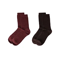 MeMoi Women's 2 Pair Ribbed Flat Knit Wool Blend Crew Socks