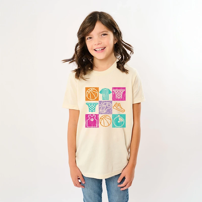 The Juniper Shop - Basketball Checkered Icons Youth Short Sleeve Graphic T-Shirt