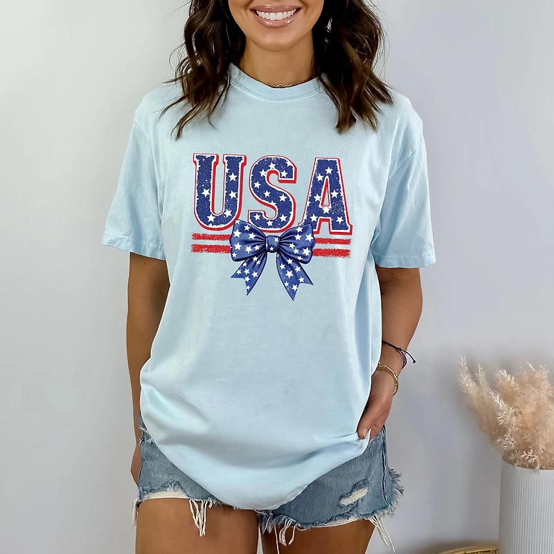 Simply Sage Market - Coquette USA Bow Women's Garment Dyed Graphic T-Shirt