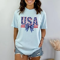 Simply Sage Market - Coquette USA Bow Women's Garment Dyed Graphic T-Shirt