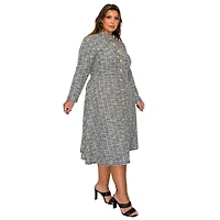 L I V D Women's Plus Chelsea Tweed Button Dress
