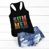 Simply Sage Market - Summer Vibes Checkered Women's Graphic Racerback Tank Top