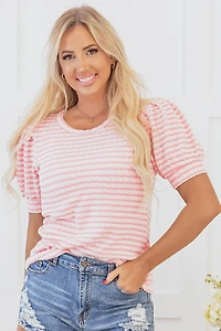 Threaded Pear Women's Dylan Stripe Textured Puff Sleeve Top