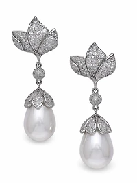 AGP PARIS Womens Leaf Pavé Pearl Drop Earrings