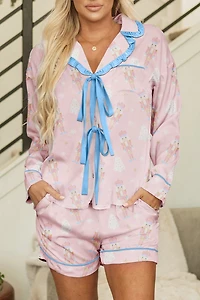 Threaded Pear Women's Ariel Shorts Pajama Set Long Sleeve Top