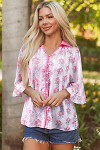 Threaded Pear Women's Araceli Ruffled Half Sleeve Shirt