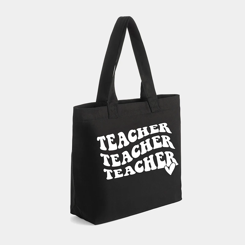 Simply Sage Market - Zippered Canvas Tote Teacher Stacked Wavy Heart