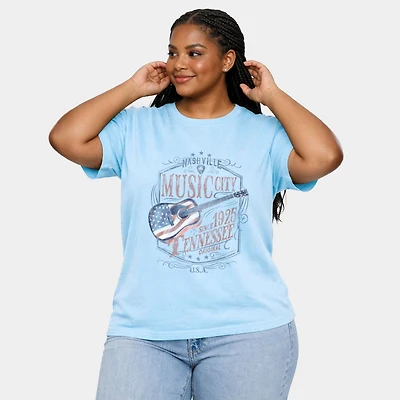 Simply Sage Market - Nashville Flag Guitar Women's Plus Sized Garment Dyed Graphic T-Shirt
