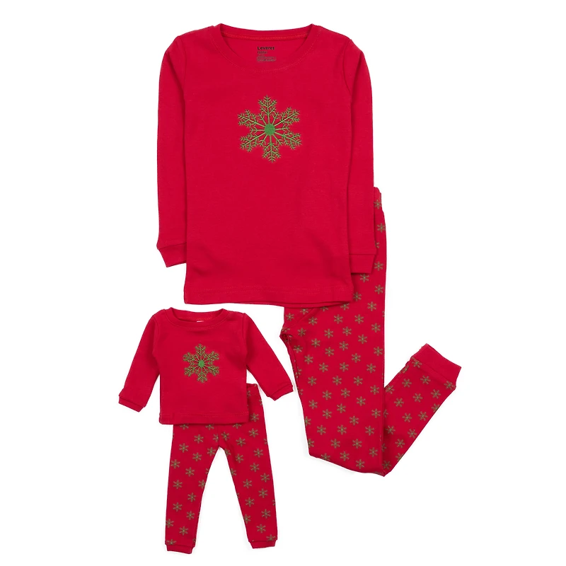Leveret Girl & Doll Matching Cotton Christmas Holiday Pajama Set