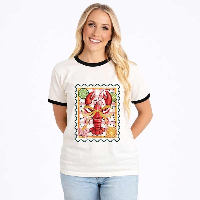Simply Sage Market - Lobster Stamp Checkered Women's Ringer Graphic T-Shirt
