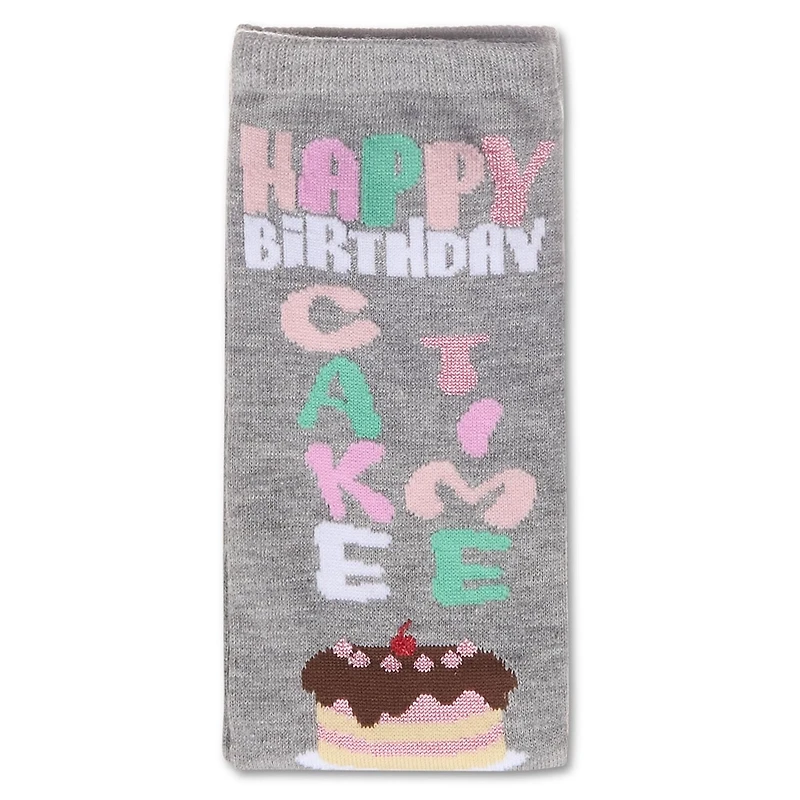 MeMoi Women's "Happy Birthday Cake Time" Greeting Card Crew Socks