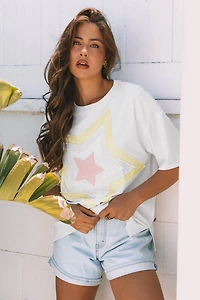 Threaded Pear Women's Lisa Layered Star Patched Half Sleeve Loose Top