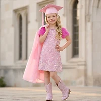 2Bunnies Girls' Sequin Faux-Feather Sleeve Dress with Rhinestone Neckline