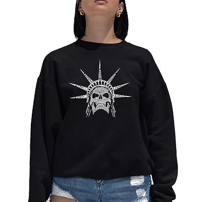 LA Pop Art Freedom Skull - Women's Word Crewneck Sweatshirt