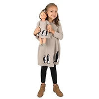 Leveret Girl & Matching Doll Set - Cotton Christmas Print Holiday Dress