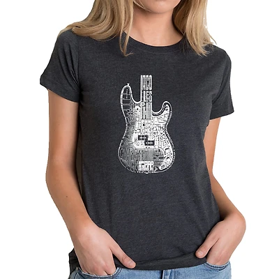 LA Pop Art Women's Cotton/Poly Blend Word TShirt - Bass Guitar