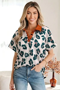 Threaded Pear Women's Madelynn Collared Short Sleeve Blouse