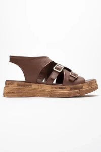 Forever & Always Womens Levine Leather Buckled Side-Zip Sandals