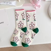 Women Exquisite Floral Print Mid Calf Socks Preppy College Style