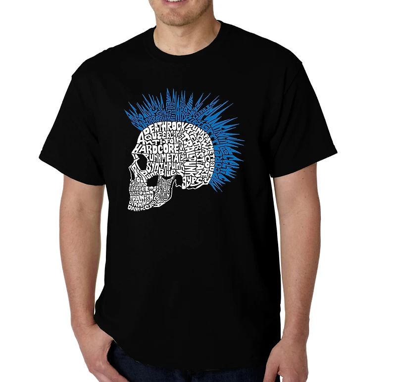 LA Pop Art Men's Word T-Shirt - Punk Mohawk Crew Neck, 100% Cotton, Regular Fit, Short Sleeve, Made Honduras