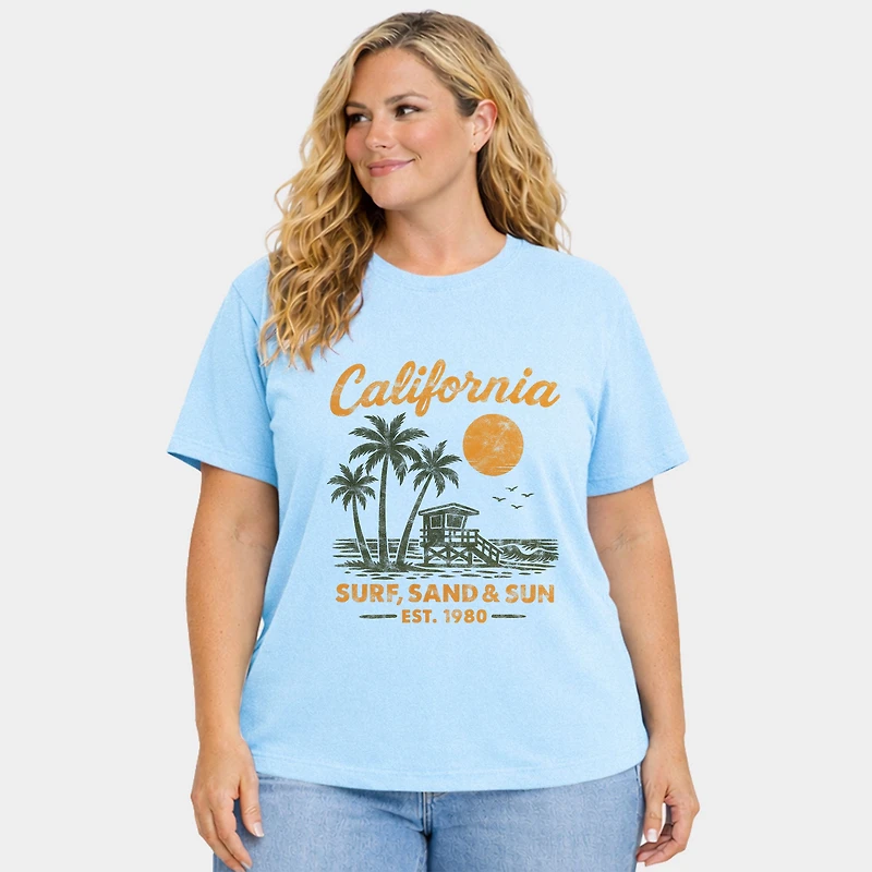 Simply Sage Market - California Surf, Sand & Sun Women's Plus Sized Garment Dyed Graphic T-Shirt