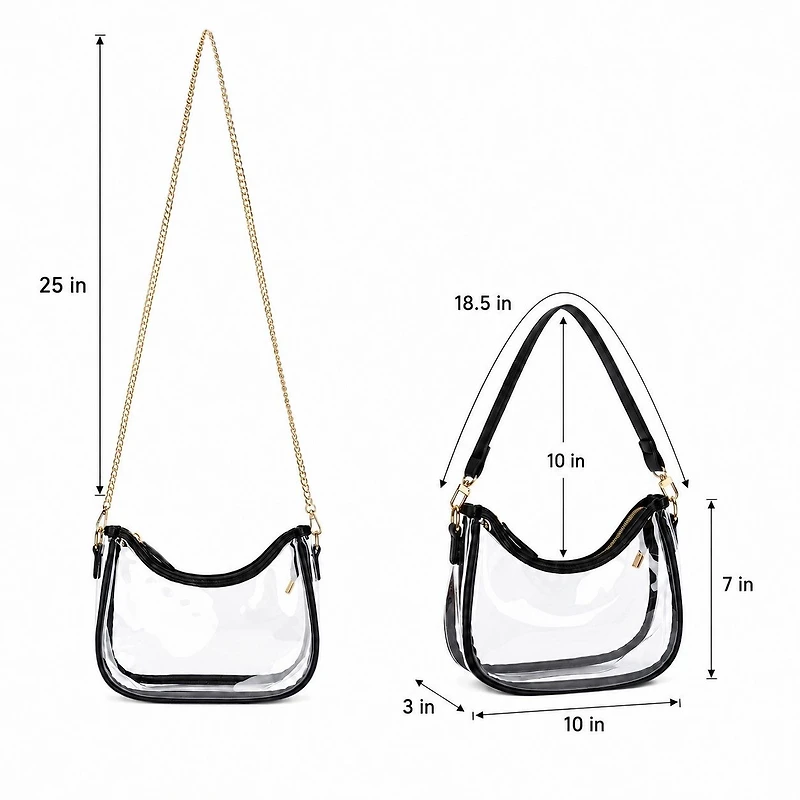 Alilang Women's Clear PVC Crossbody Shoulder Bag with Zipper and Chain Strap