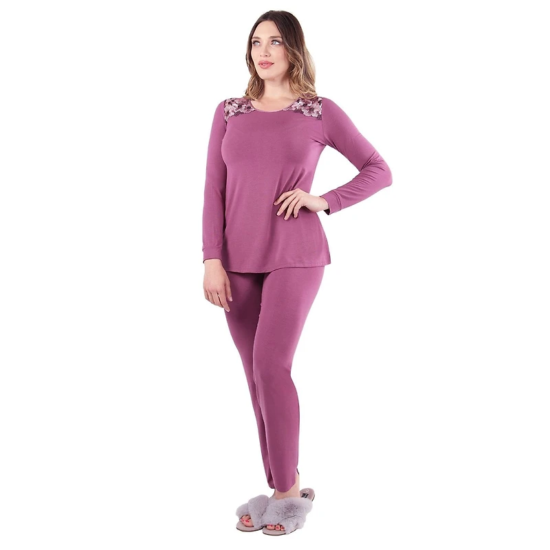 MeMoi Women's Enchanted Romance Floral Embroidered Pajama Set