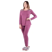 MeMoi Women's Enchanted Romance Floral Embroidered Pajama Set
