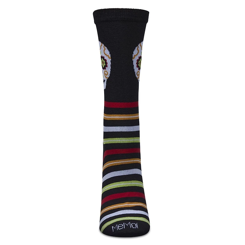 MeMoi Women's Striped Skull Rayon From Bamboo Crew Socks