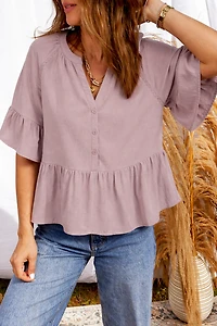Threaded Pear Women's Ainsley Slit Ruffled Loose Blouse
